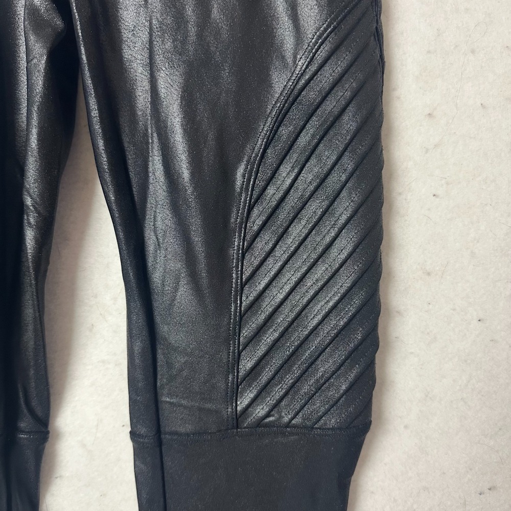 Spanx Faux Leather Moto Leggings Very Black High Waisted Ribbed Details Small‎